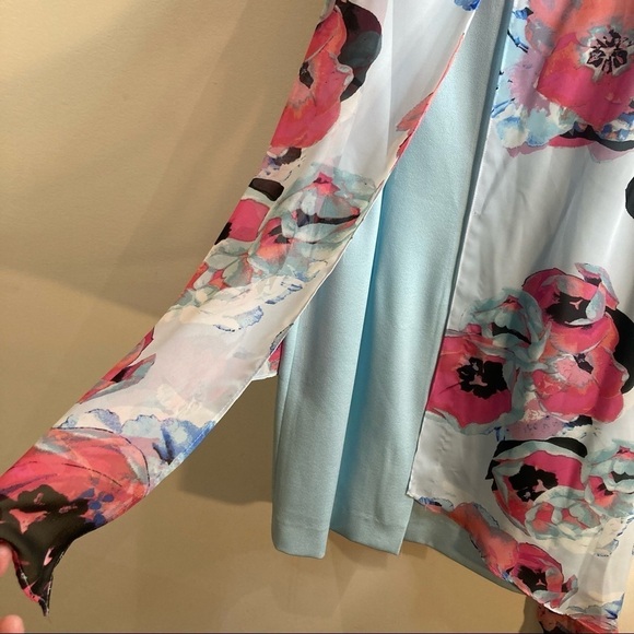 TAHARI Sz 14 Handkerchief Overlay Bold Pastel Floral Zipper in Back Dress - Picture 6 of 16